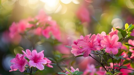 Wall Mural - a bunch of pink flowers that are blooming in the sun light