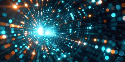 Poster - Light-Filled Virtual Data Tunnel: Futuristic Stream Concept in 2035 Educação/Data/4K
