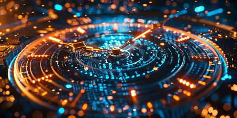 Fototapete - Digital Data Flow ClockAbstract Technological Hands Time Concept Image