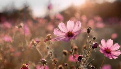 Wall Mural - Summer flower bright autumn flora nature pink spring water blossom closeup plant