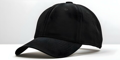 Black baseball cap mockup isolated on white background in front and back views A versatile design presentation. Concept Baseball Cap Mockup, Isolated, White Background, Front and Back Views