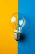 © VISUAL BACKGROUND - A light bulb on a blue and yellow background.