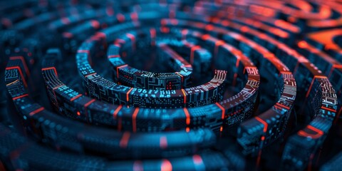 Fototapete - Abstract Data Wall Labyrinth Network in Cyber Space Conceptual Artistic Image.