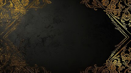 A black and gold background with a gold border