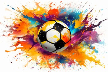 Poster - Vibrant illustration of a soccer ball with a dynamic splash of vivid colors