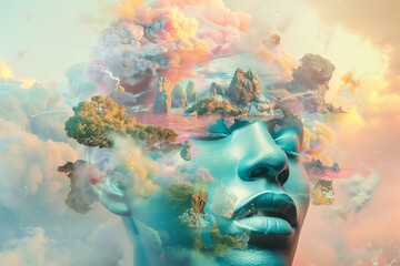 Poster - Abstract and surreal portraits focusing on the mind and imagination, highlighting philosophical and psychological concepts of the soul and consciousness.