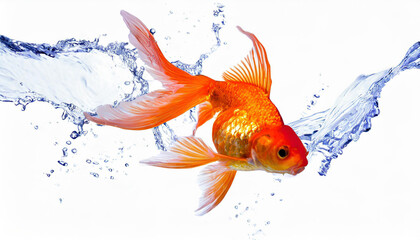 Goldfish jumping out of round fishbowl into freedom