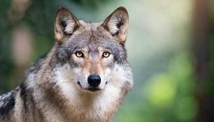  Staring into the yellow ember eyes of a male wolf animal portrait and wild life conservatory