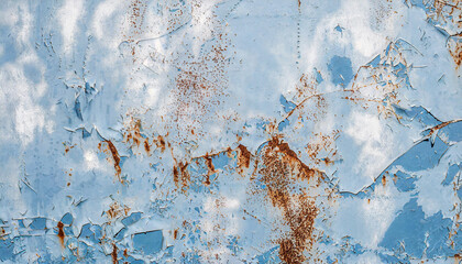 Wall Mural - Abstract background of old rusty wall with scraps of blue paint