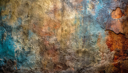 Wall Mural - grunge metallic surface with rusty patterns, showcasing a weathered and textured abstract background in various colors for a vintage aesthetic.