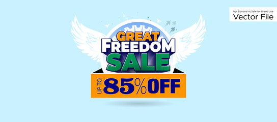 Sticker - Tricolor Great freedom sale upto 85% off deal discount. India independence day background.