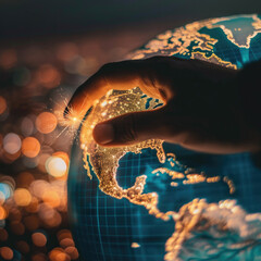 Wall Mural - A hand reaches out to touch the globe represent