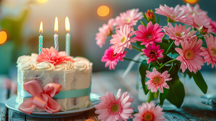 Poster - beautiful birthday cake with 3 candles