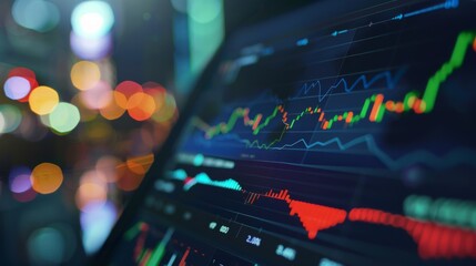 Aufkleber - Close-up of a digital tablet displaying financial graphs and investment portfolio analysis.