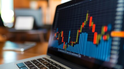 Poster - Close-up of a laptop screen displaying a line graph depicting stock market trends