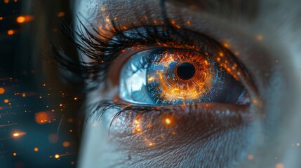 Poster - A close-up image of a human eye, with digital particles swirling around the iris, representing the potential of technology.