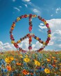 © Josué - Peace Symbol Made of Flowers in a Field for International Day of Peace