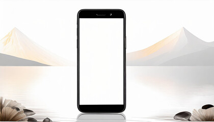 Wall Mural - Black smartphone mockup with blank screen isolated on white background, mockup for your application.