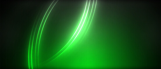 Aufkleber - Neon glowing circle rays, light round lines in the dark, planet style neon wave lines. Energetic electric concept design for wallpaper, banner, background