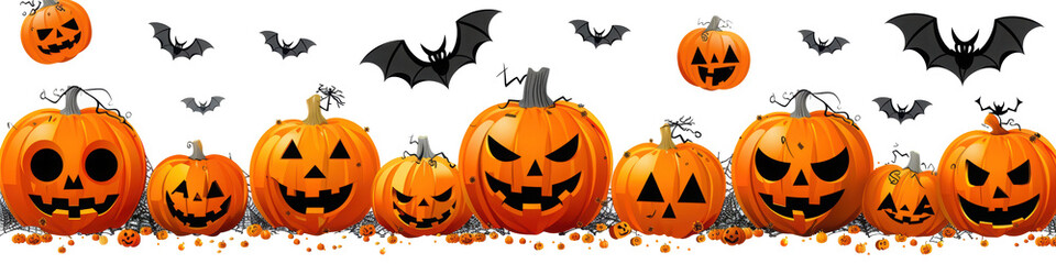 Wall Mural - Halloween pumpkins orange banner isolated on transparent background illustration
