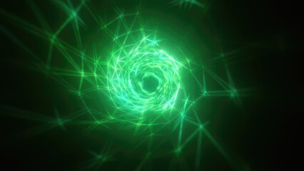 Wall Mural - abstract bright green glowing background with a tunnel of lines and stripes of energy of burning ray