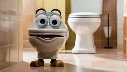 Sticker - A toilet with a face and eyes in the bathroom, AI