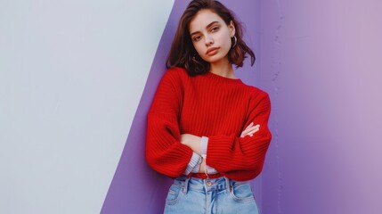 Wall Mural - The woman in a red sweater