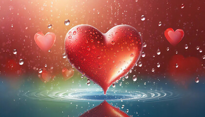 Red heart shaped object with water splashing on it