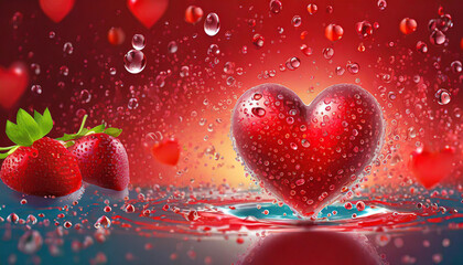 Red heart shaped object with water splashing on it