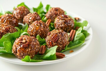 elegant date bran jingle balls with date sugar and mixed greens