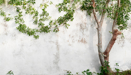 Wall Mural - table and chairs sitting in front of a wall with a shadow of a tree on it and a potted plant