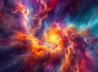 Breathtaking cosmic nebula swirls in vivid colors, creating an ideal abstract and wallpaper