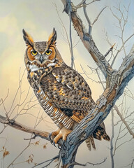 Wall Mural - Great horned owl perched