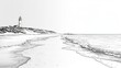 © jessica - A line drawing of a tranquil seashore, waves gently lapping at the sand