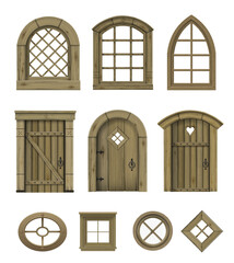 Wall Mural - Set textures of vintage doors windows vector