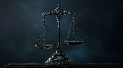 Wall Mural - Legal office of lawyers, justice and law concept : Retro balance scale of justice on a desk in a courtroom, depicting giving fair and objective consideration to all evidence, without showing bias.