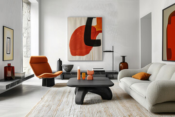 Wall Mural - Minimalist, japandi interior design of modern living room.