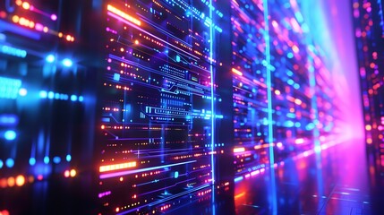 Fototapete - Colorful futuristic data stream with vibrant lights representing abstract technology, digital information flow, and cyber space.