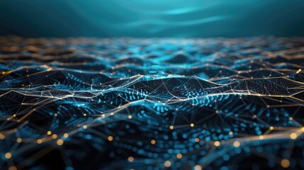 Poster - a digital landscape with blue and yellow lights