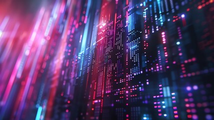Poster - Abstract futuristic cyber background with colorful digital code and glowing lines, showcasing technology and data concepts.