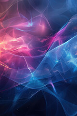 Poster - Modern shiny blue purple moving shiny neon lines on dark background. Glowing wave on a dark background. Neon wave. Futuristic background. Texture of silk fabric in the form of a wave