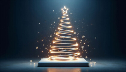 Poster - A Christmas tree made of a luminous spring. a place for text, advertising