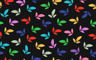 Canvas Print - Colorful floral leaves seamless pattern summer creative trendy minimalist minimalism decorative ornamental retro, style, 90s, 80s, old vector texture fabric textile paper print black background