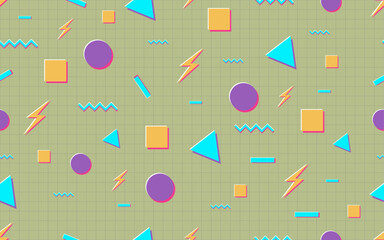 Poster - 90's trendy graph seamless pattern vintage retro style colorful geometric shape texture vector background decorative creative trendy paper print wallpaper