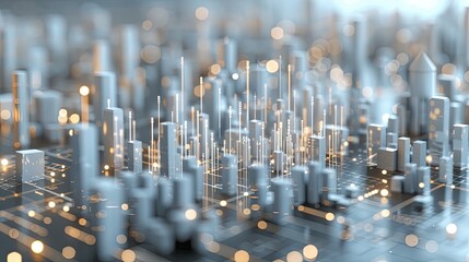 Poster - A digital rendering of a futuristic city with tall, illuminated towers connected by a network of glowing lines and dots.