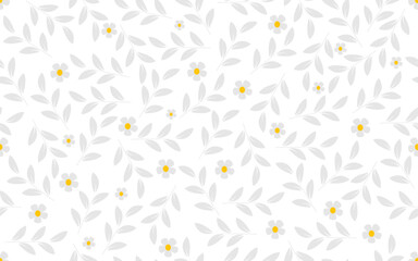 Wall Mural - Summer seamless pattern floral creative vintage retro style vibrant gray white theme vector texture fabric textile paper print white background wallpaper