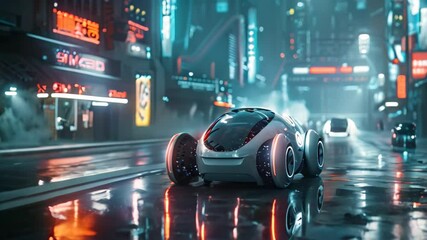 Canvas Print - A high-tech autonomous car navigates a bustling city street with precision and efficiency, Illustrating the concept of autonomous machines