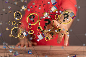 Aufkleber - Businessman solving problem with digital question marks 3D rendering