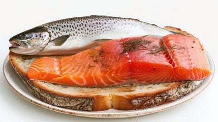 Sticker - Fresh Trout and Red Fish on Toast with Isolated Clipping Path