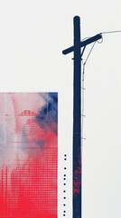 Wall Mural - A tall power pole stands against a bright red and blue abstract background